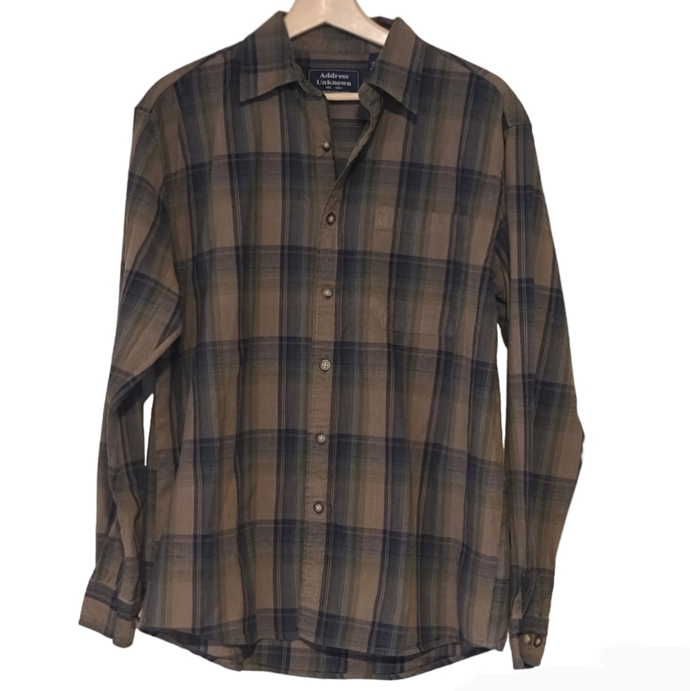Address Unknown Men's Green & Black Men's Dress Shirt Size M